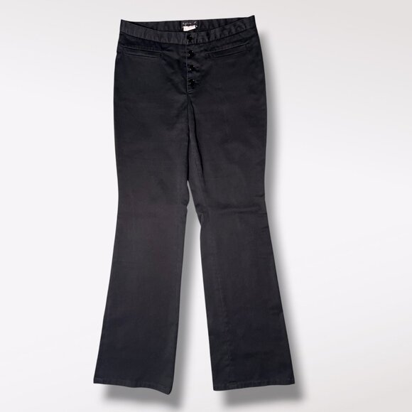 Vintage Agnes B Black Flare Leg Stretch Pants Mid Rise Button Front Size 6 - Picture 1 of 8
